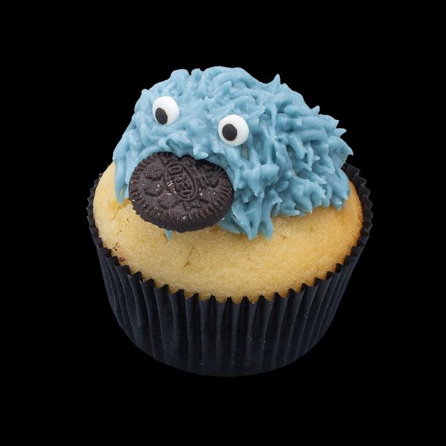 Blått Cookie Monster cupcake