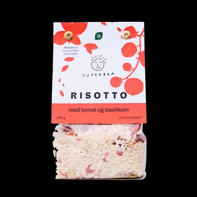 Risotto med tomat og basilikum