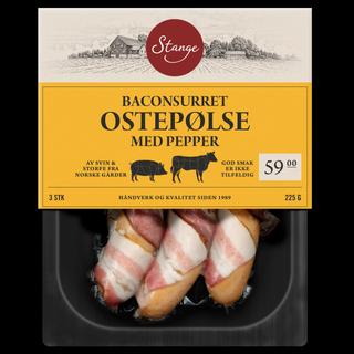 Baconsurret ostepølse med pepper